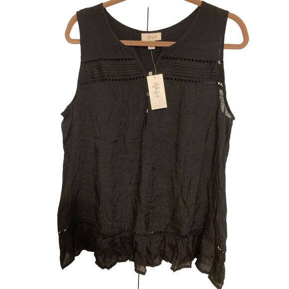 Style & Co Women Ruffle Hem Open Trim Tank Top Petite PXL Deep Black NWT Boho - Picture 3 of 8